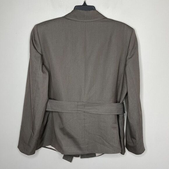 TAHARI Womens Button-Up Jacket Sz 14W Tie-Waist Lined Brown Stretch Pockets - Picture 5 of 9